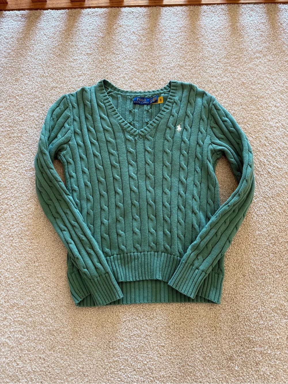 Polo by Ralph Lauren Teal Cable Knit V-Neck Sweater